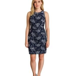 AIDAN by AIDAN MATTOX Sleeveless Sheath Dress Embroidered Lace Blue Black Size 6